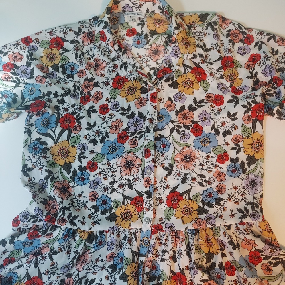 Ophelia Roe Womens L Button Up Top Boho Floral Whimsical‎ - Picture 2 of 6